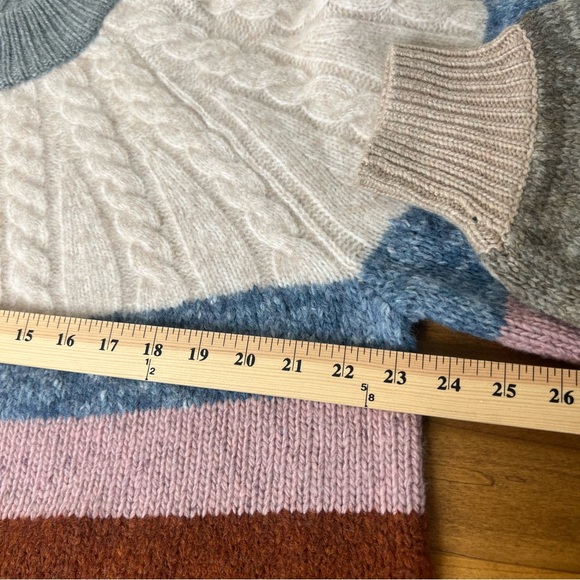 New Madewell Deacon Cableknit Mockneck Sweater in Stripe Wool Blend Size Large - Picture 5 of 9